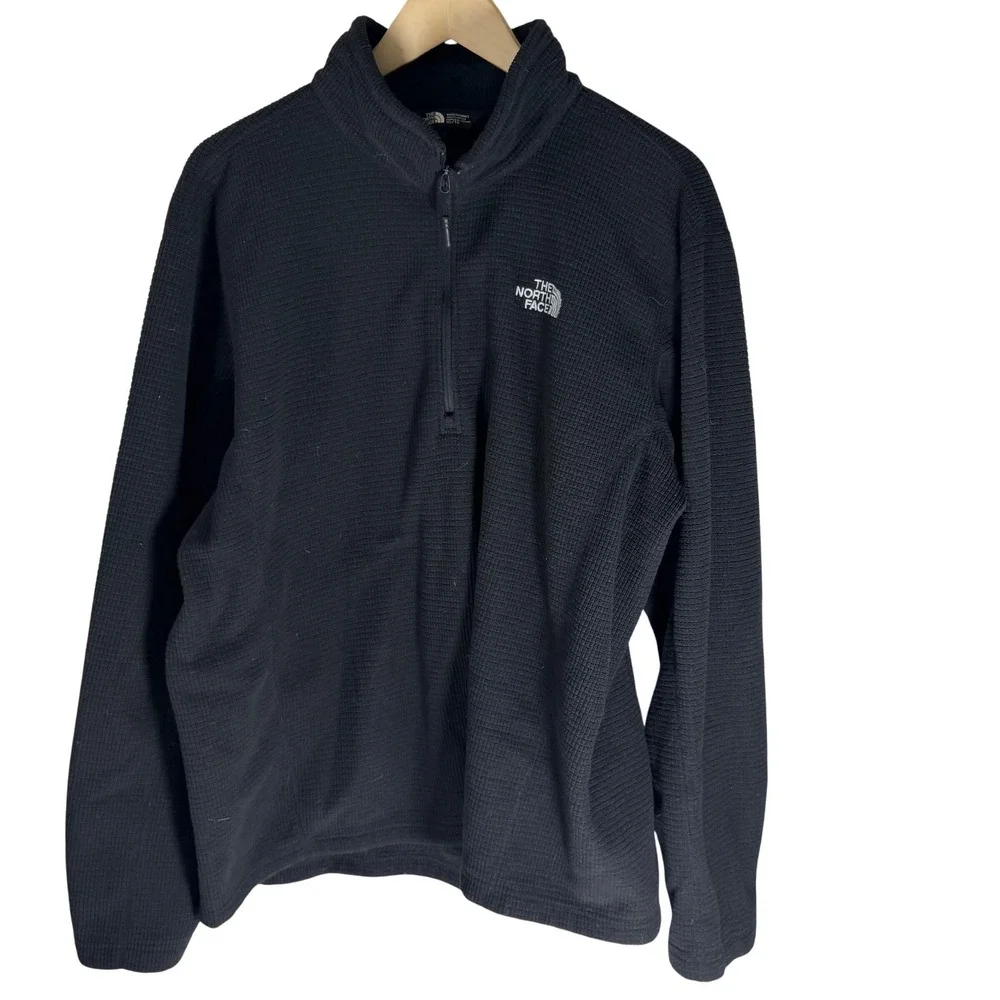 The North Face TekwarMens Black Waffle Knit‎ Quarter Zip Fleece Pullover XL